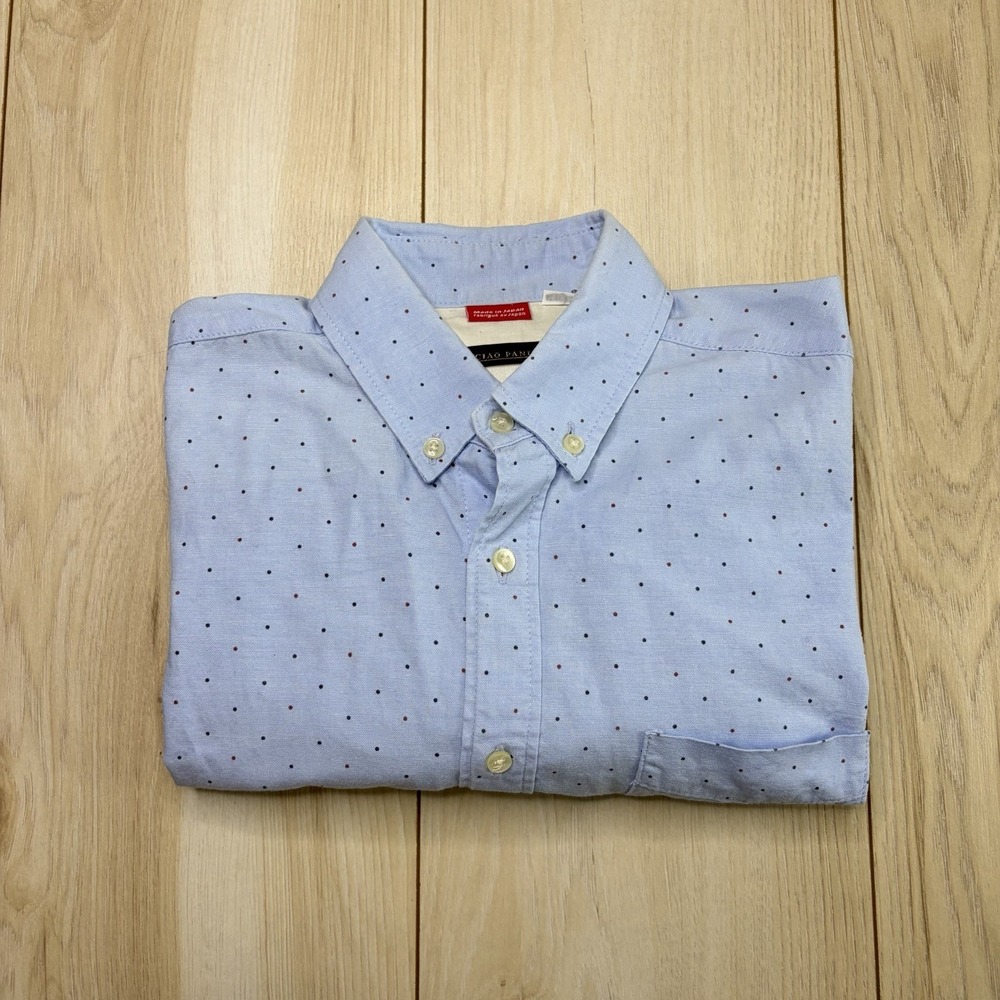CIAOPANIC Men's Long Sleeve Button Down Polka Dot Shirt Red Blue Medium Pocket